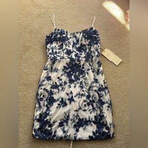 Stacees Beaded Floral Mini Dress